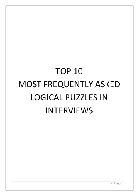 Top 10 Logical Puzzles for Interview Preparation - Studocu