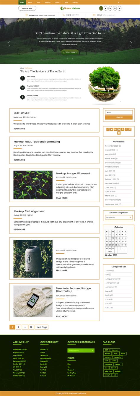 Free Green Nature WordPress Theme For Environmental Charities.