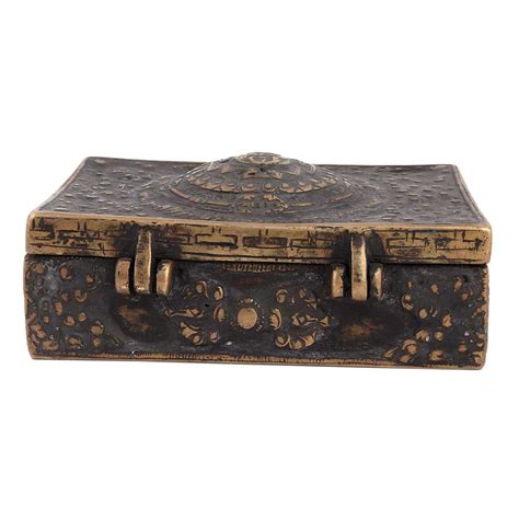 Old Brass Chinese Inscription Engraved Rectangular Box