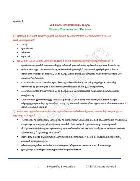 Hsslive xii history theme 8 sajeevan malayalam - - Studocu