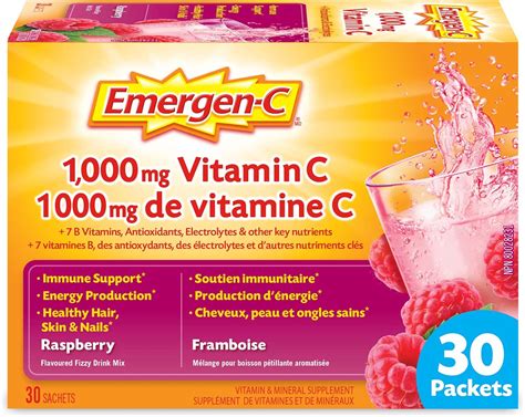 Emergen-C® Raspberry (30 Count), 1000mg Vitamin C / Electrolytes / B ...