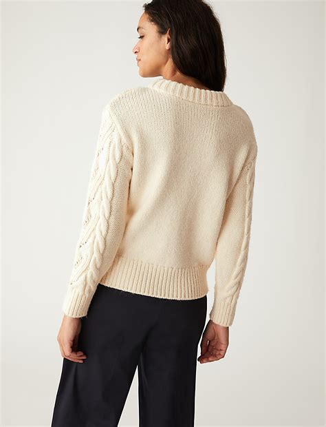 Buy Embellished Cable Knit Crew Neck Jumper at Marks & Spencer
