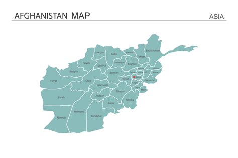 Afghanistan map vector illustration on white background. Map have all province and mark the ...