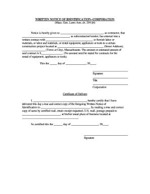 Massachusetts Written Notice of Identification by Corporation - pdfFiller