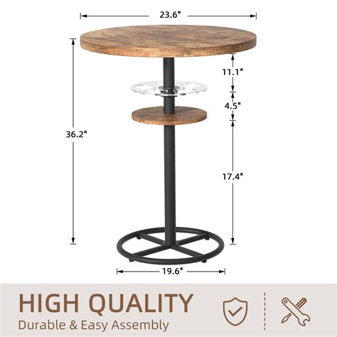 VECELO Round Bistro Bar Table 36-inch High Wooden Top, Sturdy Frame ...
