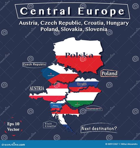 Politics Map of Central Europe. Austria, Czech Republic, Hungary, Poland, Croatia, Slovakia ...