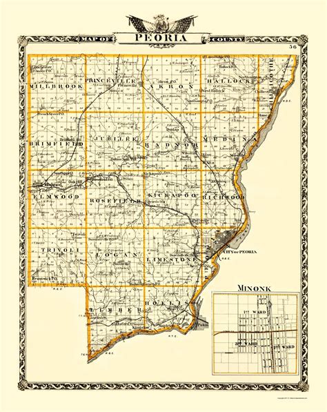 Historic County Map - Peoria County Illinois - Warner 1876 - 23 x 28.9 ...