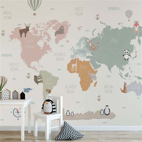 Pastel World Map | Kids Wallpaper | Wallpaper Mural | Digital Walls