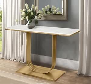 CORSICA DESIGNS Solid Marble 4FT Long Iron Console Table for Living ...