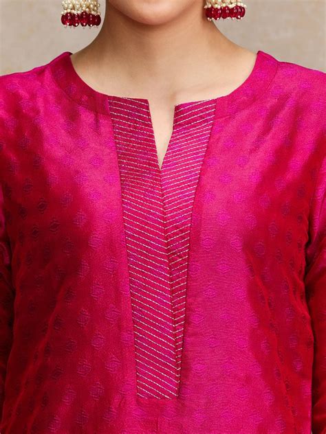 Varanga Women Pink Woven Zari Embroidered Straight Kurta With Bottom ...