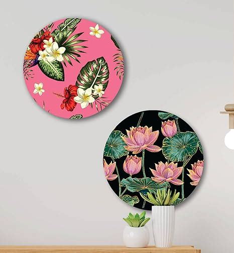 SAF paintings Round Shape Abstract Tropical Leaves MDF Wall Painting ...