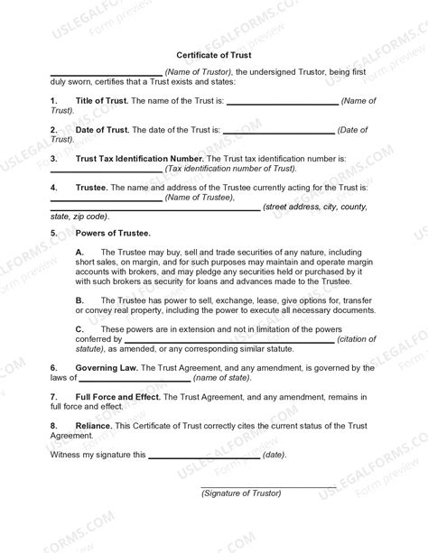 Certificate of Trust | US Legal Forms