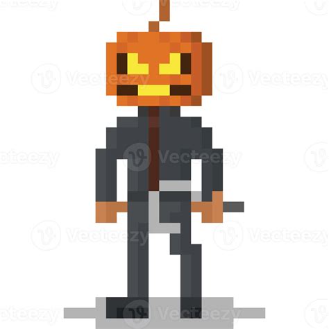 Pixel art pumpkin head character 27191056 PNG