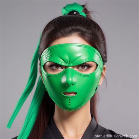Woman with Green Mask, Fringe, and Ponytail | Stable Diffusion Online