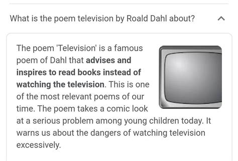 introduction to the poem 'Television' By Roald Dahl - Brainly.in
