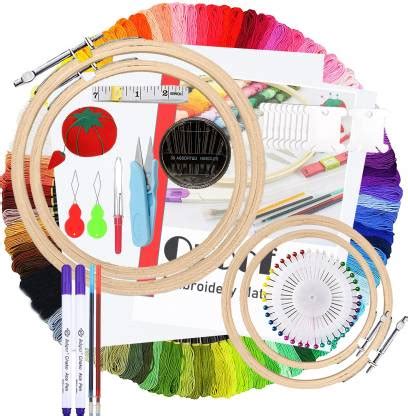 Qroof Embroidery Materials Starter Kit,100 Colour Threads,4 Pcs Bamboo ...