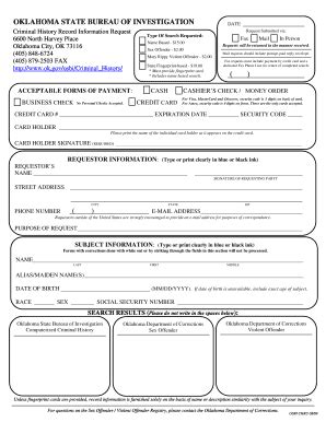 Oklahoma Criminal History Record Request - Blank Fillable Template ...
