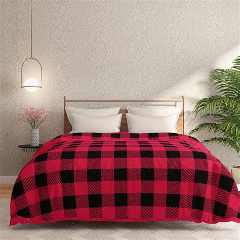 Buy PORTICO Atlantic Red and Black Checked Cotton Queen Blanket ...
