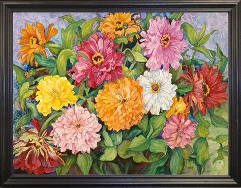 Frame USA Zinnias in a Pebbly Sky Framed Print 30.25"x40" by Joanne ...