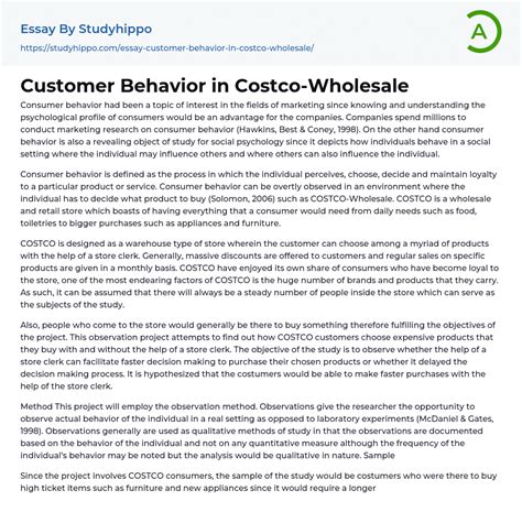 Customer Behavior in Costco-Wholesale Essay Example | StudyHippo.com