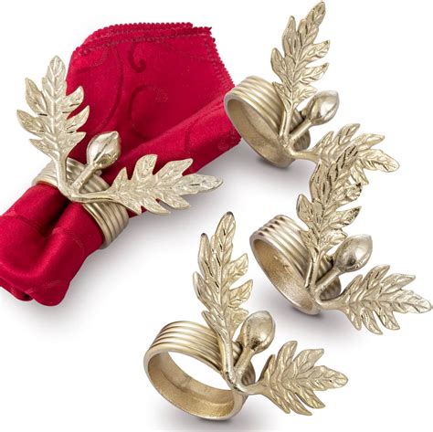 Amazon.com: MyGift Holiday Christmas Dinner Napkin Rings, Deluxe Brass ...