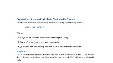 Numeric Attribute Dissimilarity Formula Explanation - Studocu