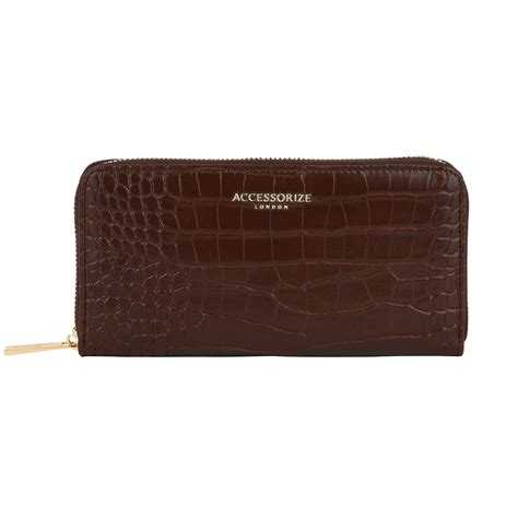 Buy Large Brown Adela Croc Zip Around Wallet - Accessorize India