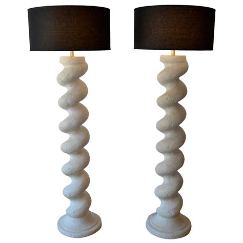 Pair of Huge Cast Plaster Spiral Column Floor Lamps by Michael Taylor ...