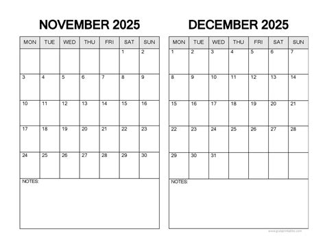 Free Printable November December 2026 Calendar | Two-Months