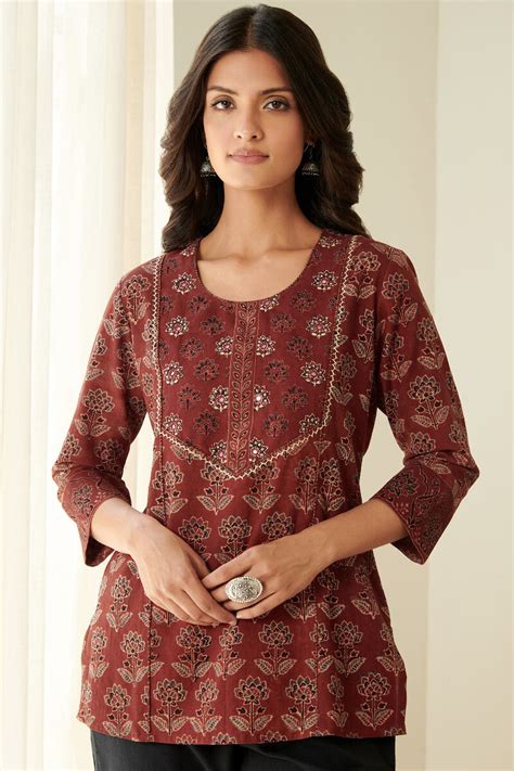 Buy Ajrak Hand Block Printed Cotton Top for Women | FGT23-75 | Farida ...