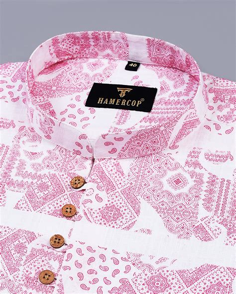 Pink Paisley Printed Linen Kurta Shirt – Light & Stylish – Hamercop