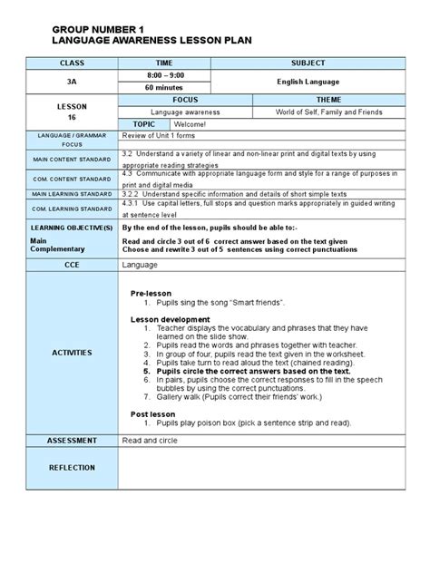 Image result for Language Learning Lesson Plan Example