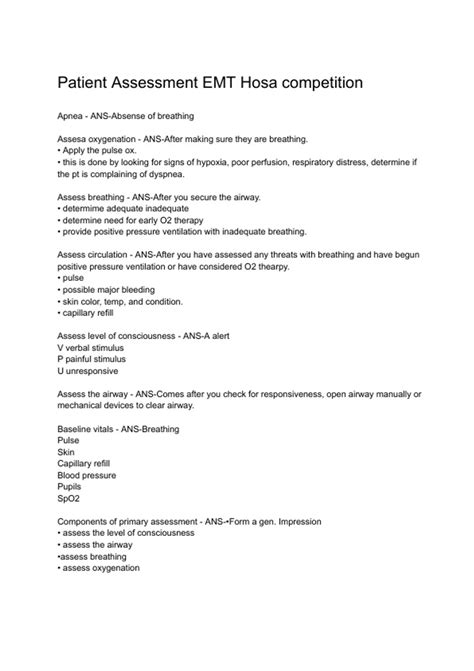 Patient Assessment EMT Hosa competition - QUESTION AND ANSWERS | LATEST ...