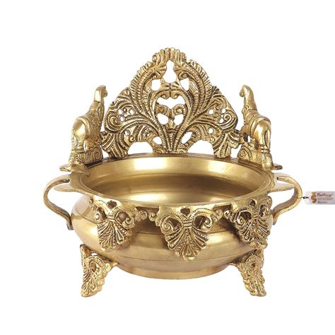 Buy Two Moustaches Ethnic Carved Brass 7 Inches Decor Urli Showpiece ...