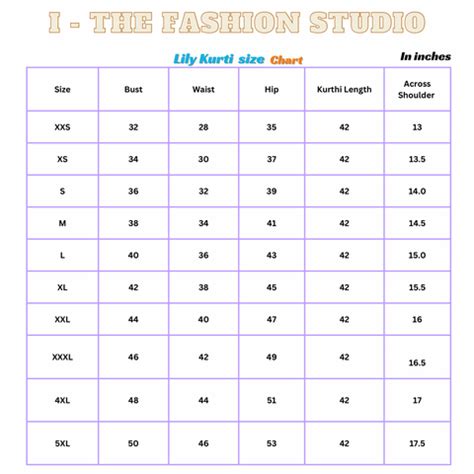 Lily Kurti Size Chart – The Label I