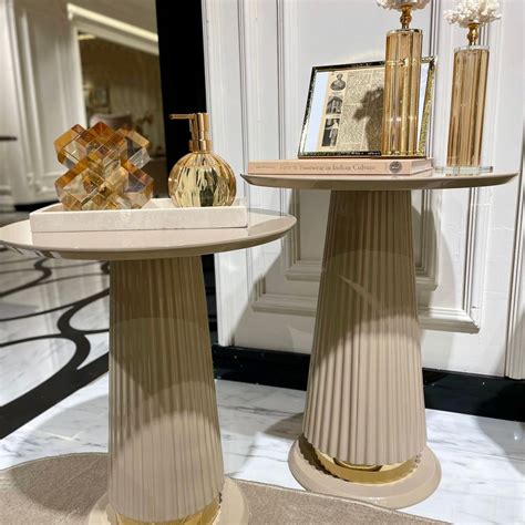 Cannes Nesting Tables Set of 2 | Beige And Gold Accent Tables