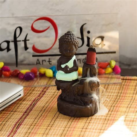 Buy eCraftIndia Meditating Monk Buddha Smoke Backflow Cone Incense ...