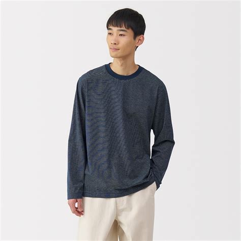 M's Jersey striped crew neck L/Slv T-shirt MEN L Navy stripe | MUJI