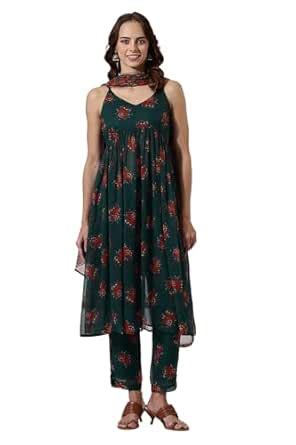 Buy W Green Floral Printed A-line Kurta, Straight Pant & Dupatta for ...