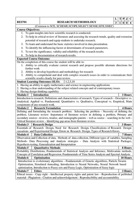 RES701 - Research Methodology - RES701 RESEARCH METHODOLOGY L T P J C 3 ...
