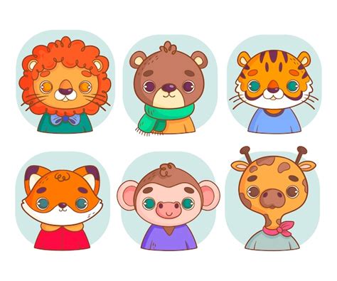 Collection d'éléments d'avatars d'animaux dessinés à la main | Vecteur ...