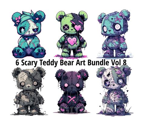 Scary Teddy Bears Mega Bundle Vol 2, 24 PNG Spooky Zombie Teddybear ...