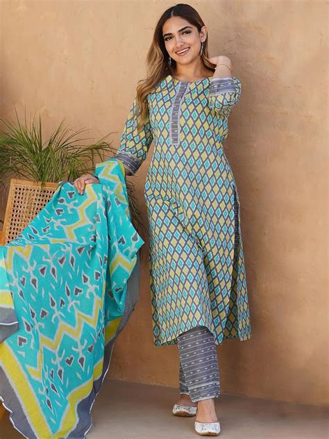 Buy Grey Printed Cotton Straight Suit With Dupatta Online at Rs.1294 ...