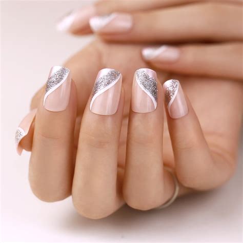 Buy ArtPlus Preglued 24pcs Saturn Silver Elegant Touch False Nails Long ...