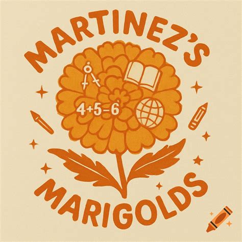 Orange marigold flower illustration with 'MARTINEZ'S MARIGOLDS' text ...