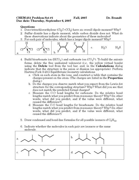 6 Practice Problems on Organic Chemistry I - Problem Set 1 | CHEM 251 ...