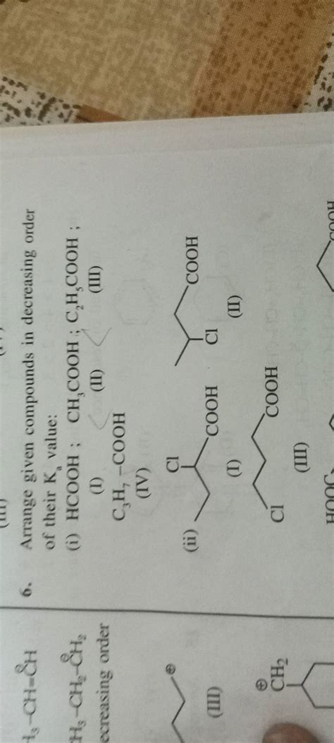 Arrange given compounds in decreasing order of their Ka value: | Filo