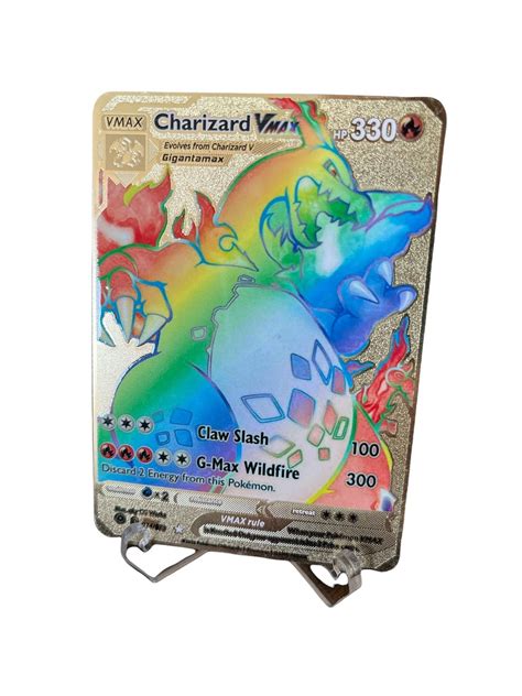 Buy Pokemon Rainbow Charizard VMAX Gold Metal Card Collectible, Rainbow ...