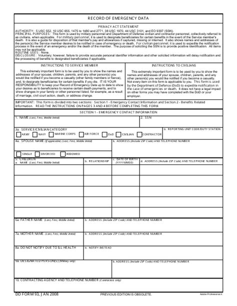 DD Form 93 - Fill Out, Sign Online and Download Fillable PDF ...