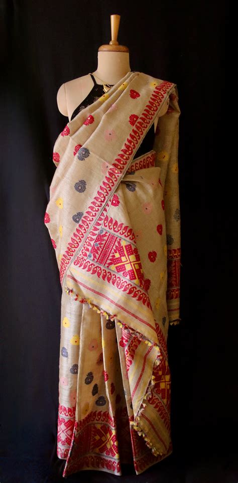 Authentic Muga Silk Traditional Design Mekhela Chador Set from Assam ...